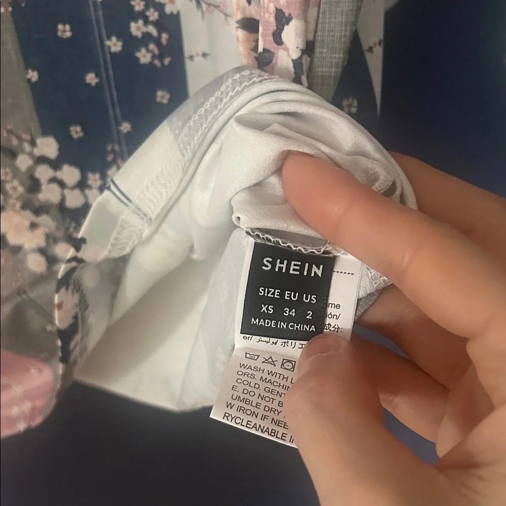 SHEIN Floral Striped V-Neck Blouse - Pink, Blue, Cream - Picture 2 of 4